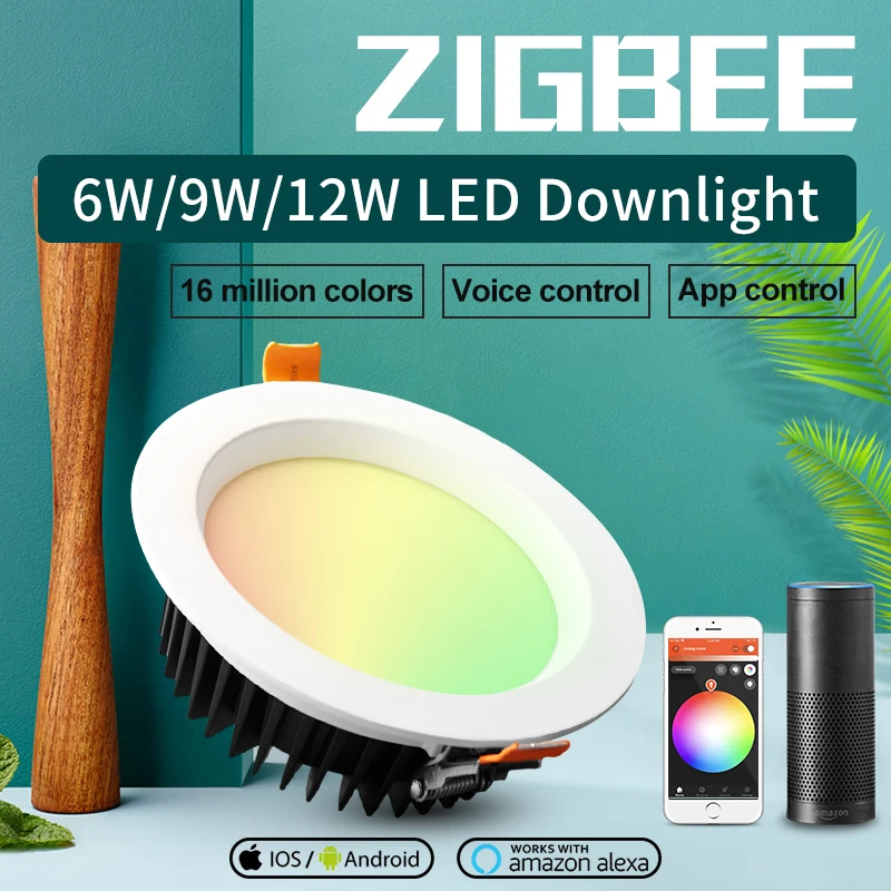 Zigbee3.0 6W 9W 12W LED RGB+CCT Downlight Color LED Bulbs Voice Control by Alex And Working With SmartThing Gateway