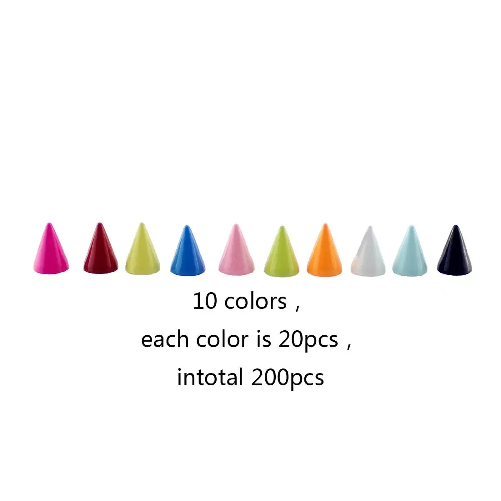 200pcs 7*10mm Colorful Painted Cone Studs And Spikes For Clothes DIY Garment Rivets For Leather Handcraft Remachadora