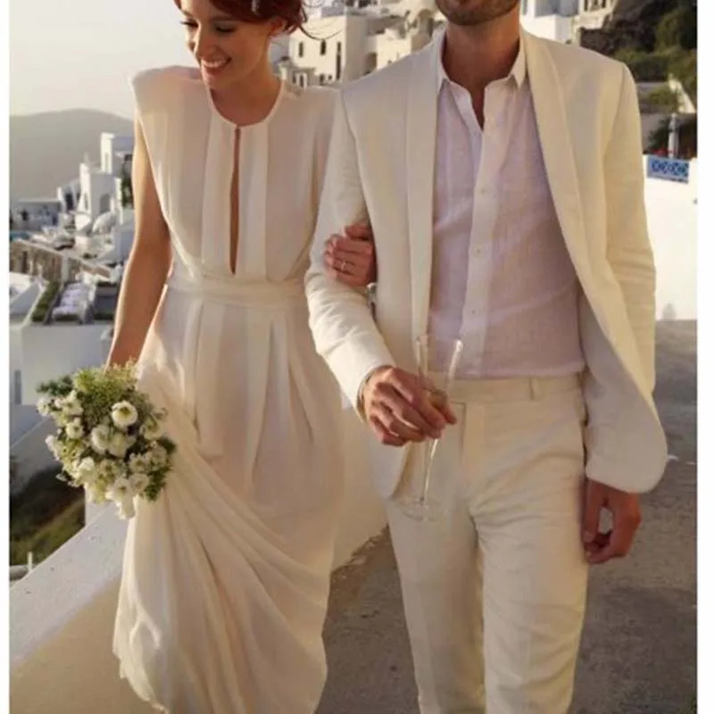 

2022 Ivory Linen Suit Sharp Look Tailored Groom Suit Men Off White Linen Blazer Mens Linen Suits For Wedding Tuxedos For Men