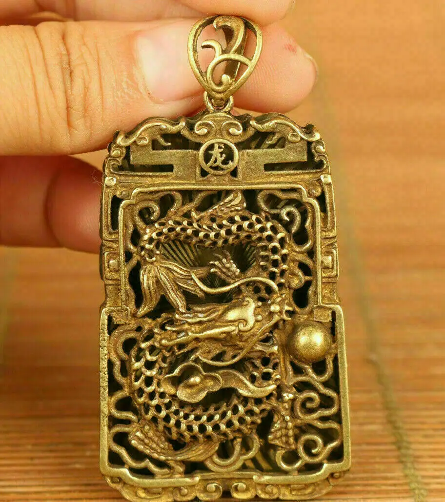 

chinese old bronze Hand carving dragon statue netsuke pendant gift Amulets