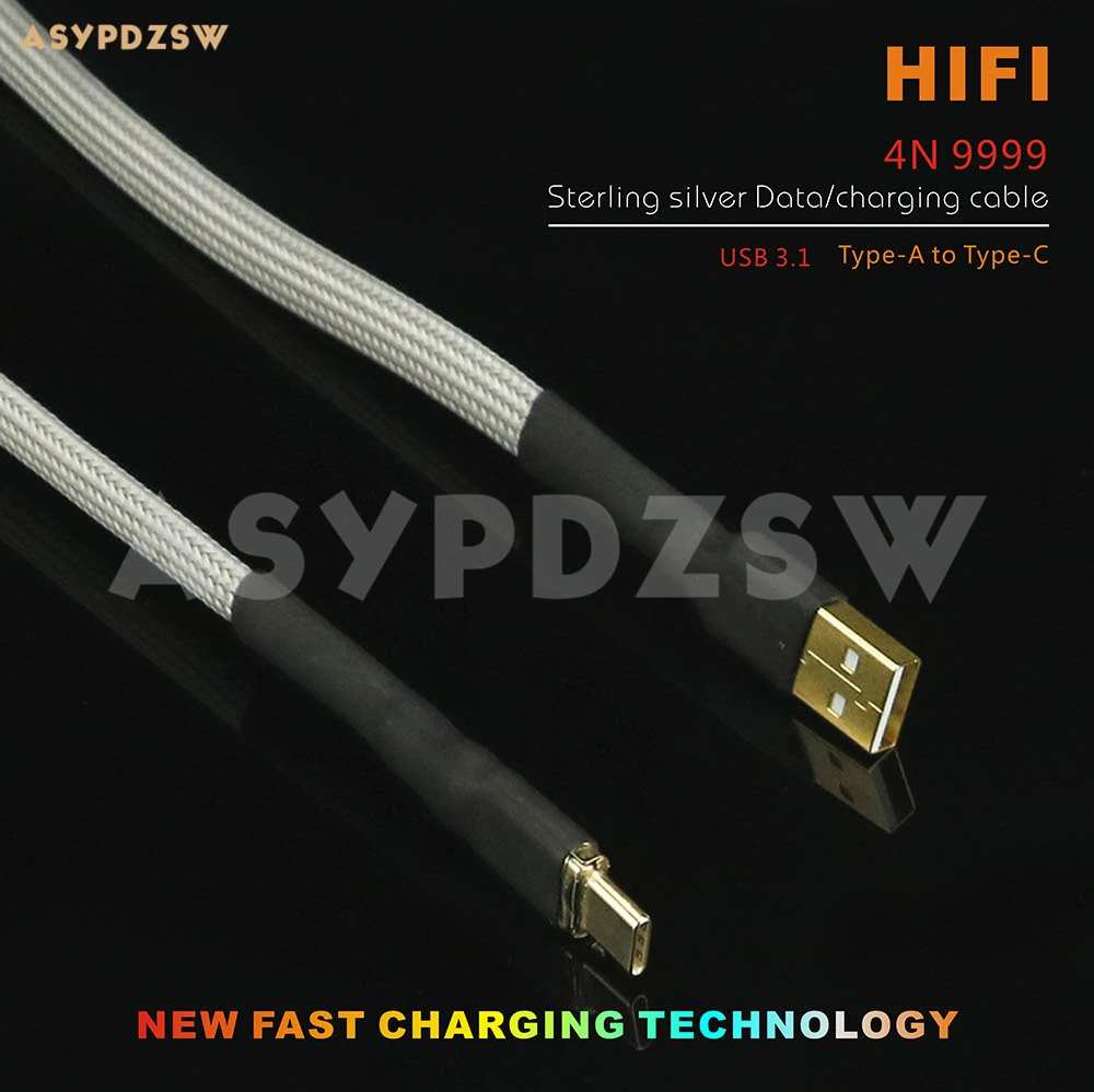 HIFI DIY 4N Sterling silver Male USB 3.1 Type-A to Type-C Data/charging cable 70cm/1.2M/2M