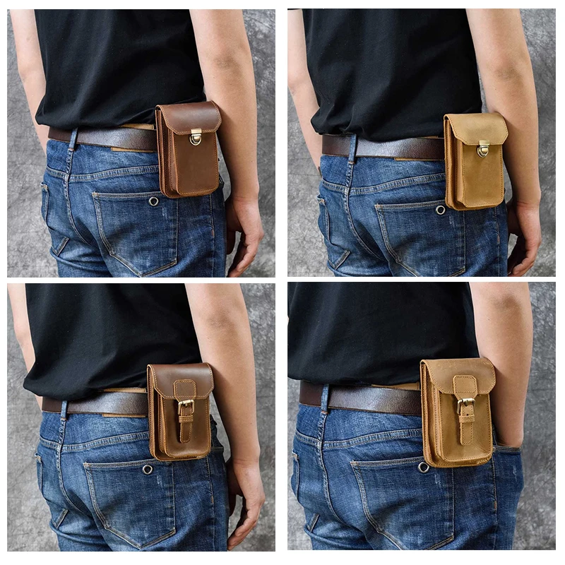 Luufan Genuine Leather Waist Bag For Men Belt Pack Belt Cigarette Case Leather Hook Bum Bag Outdoor Fanny Waist Bag Phone Pouch