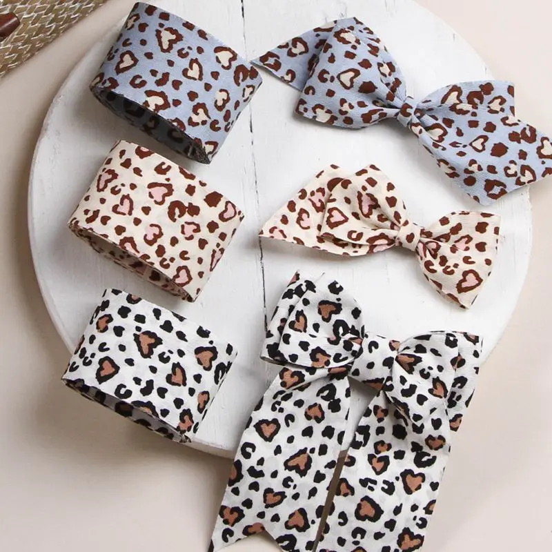 

Double SideLeopard Printed Ribbons For Hair Bows Cotton Polyester Material Tape Wholesale Craft Supplies 4cm Scrapbooking Home