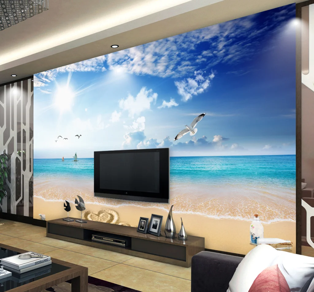 

beibehang custom Photo 3D Wallpaper Seascape Beach Wall Covering Mural wallpapers For Living Room Bedroom Background home decor