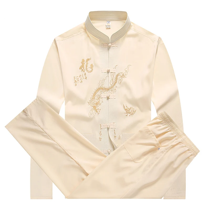 New Arrival Set Novelty Suits Men's Long Sleeve Kung Fu Sets Traditional Chinese Style Set Dragon Tang Suit Clothing Shirt Tops