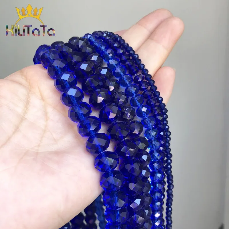 Faceted Dark Blue Glass Crystal Rondelle Beads Loose Spacer Beads For Jewelry Making DIY Bracelet Earrings 15\'\' 4/6/8/10/12/14mm