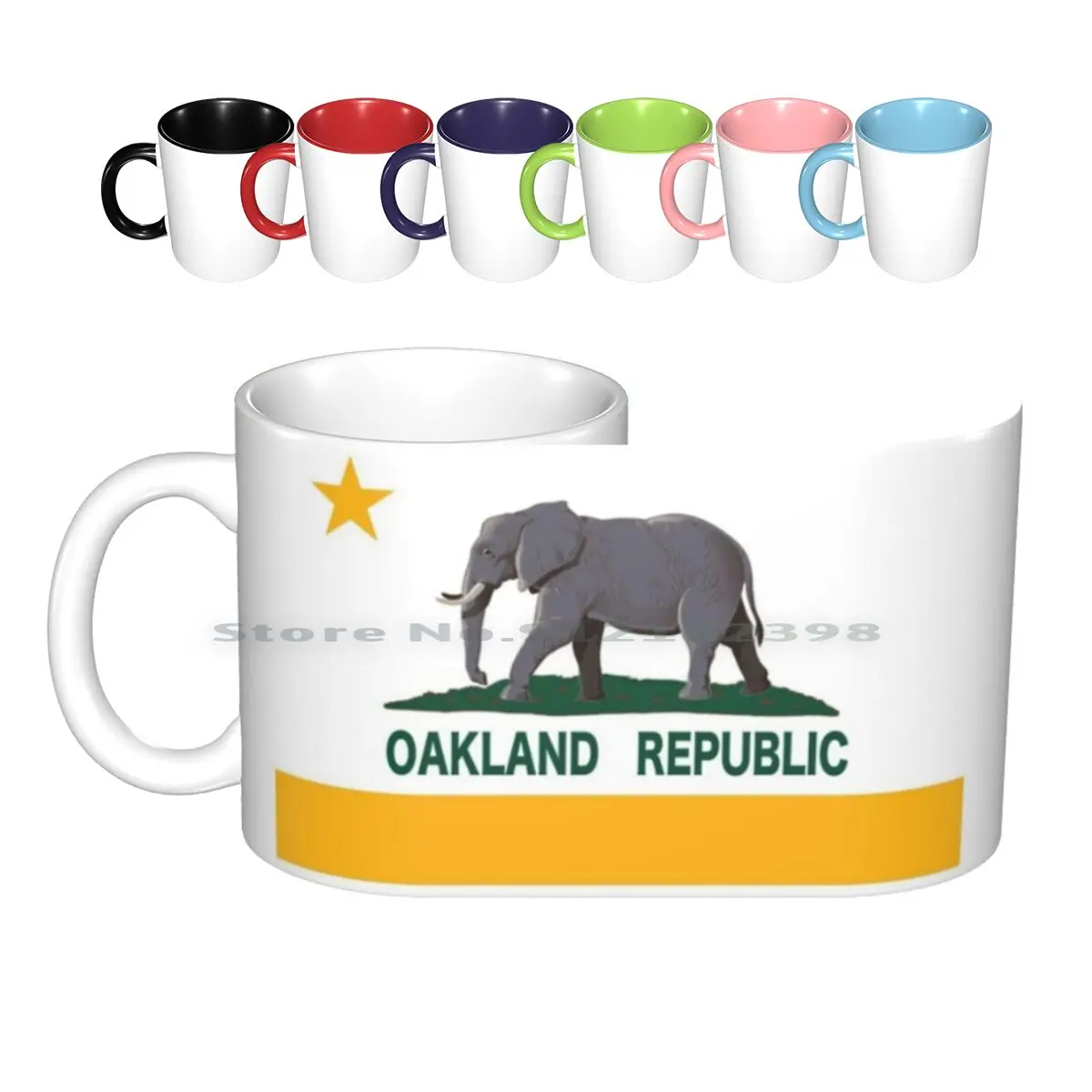 Oakland Baseball Republic Ceramic Mugs Coffee Cups Milk Tea Mug California State Flag Green Collar Green Gold Yellow City