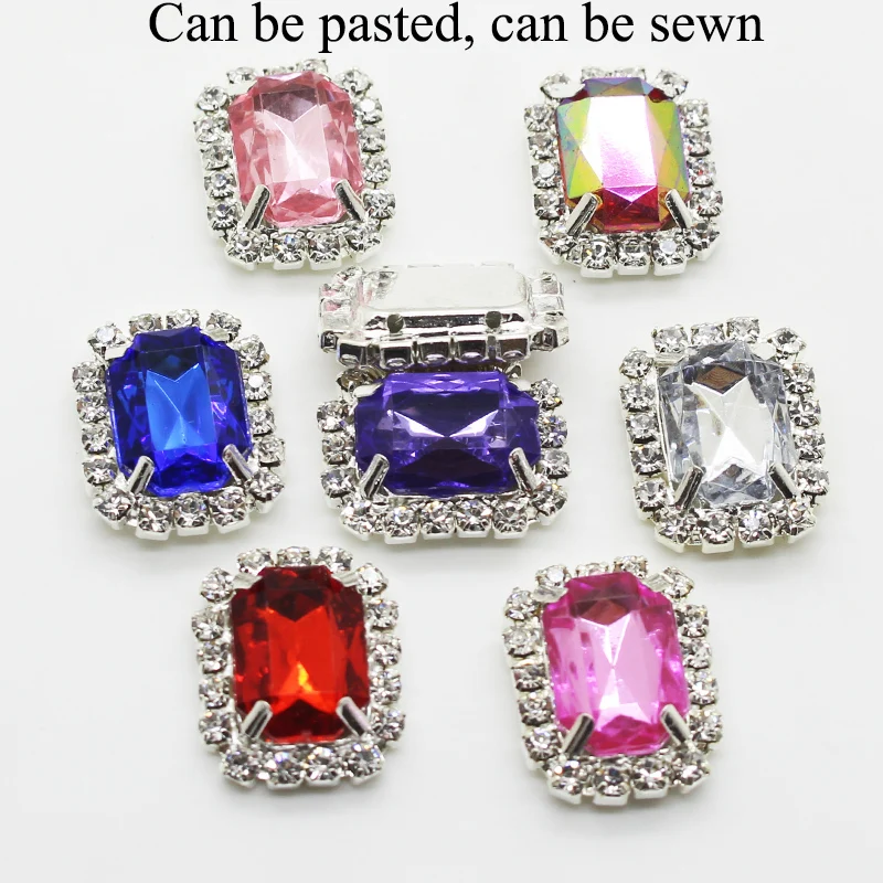 Factory Outlet 10PCS/lot 20*16mm Acrylic Rectangle Rhinestone Button Flatback Can Mix Colors For Free Delivery