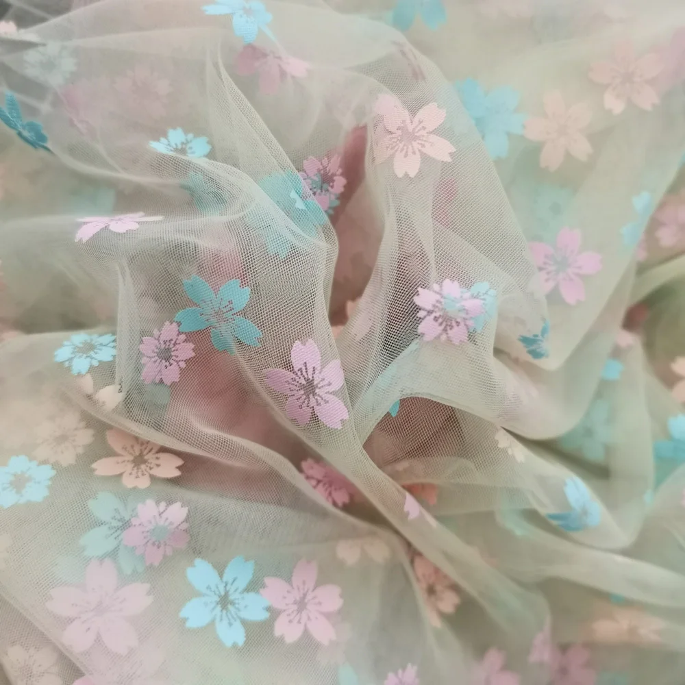 150x100cm Cherry Blossom Tulle Fabric Illusory Patern Mesh For DIY Baby Girl Skirt Headband Handmade Sewing Birthday Party Decor