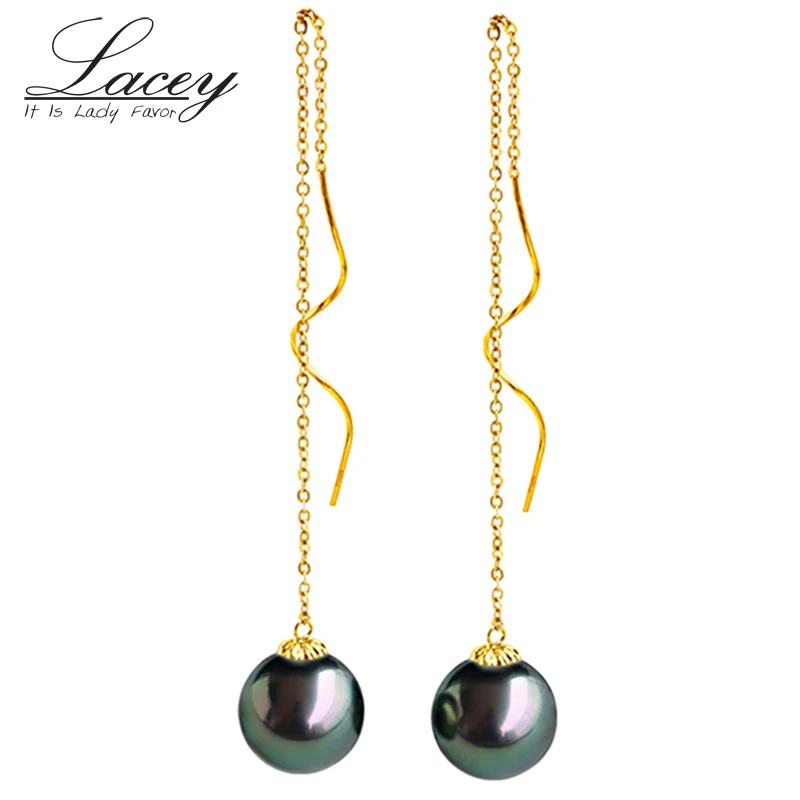 

Prefact Round Tahitian Black Pearl Earrings For Women,Real 18k Gold Pearl Earrings Wedding Bride Gift