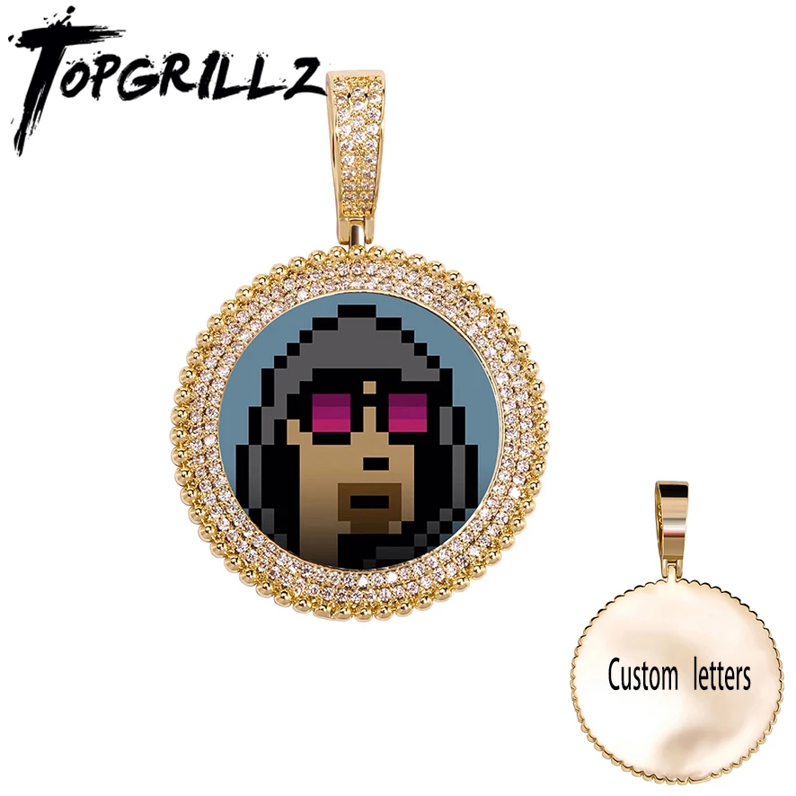 TOPGRILLZ New Personalized Custom Photo Pendant Iced Micro Pave CZ Round Pendant For Men Women Accessories Jewelry Wholesale