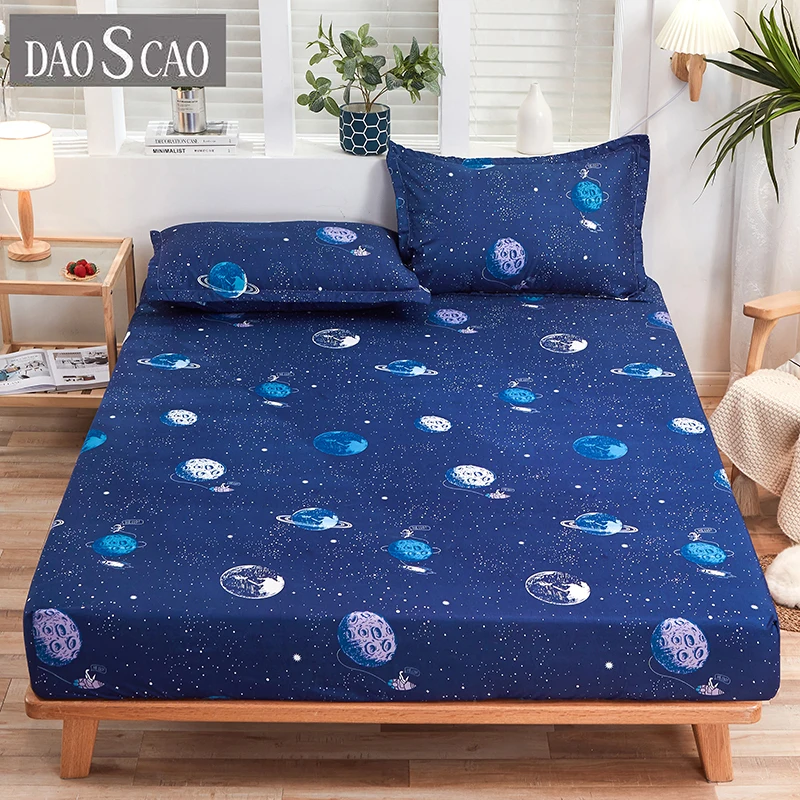 (New on Product) 1pcs 100%Polyester Printed Fitted Sheet Mattress Cover Four Corners With Elastic Band Bed Sheet(No Pillowcases)