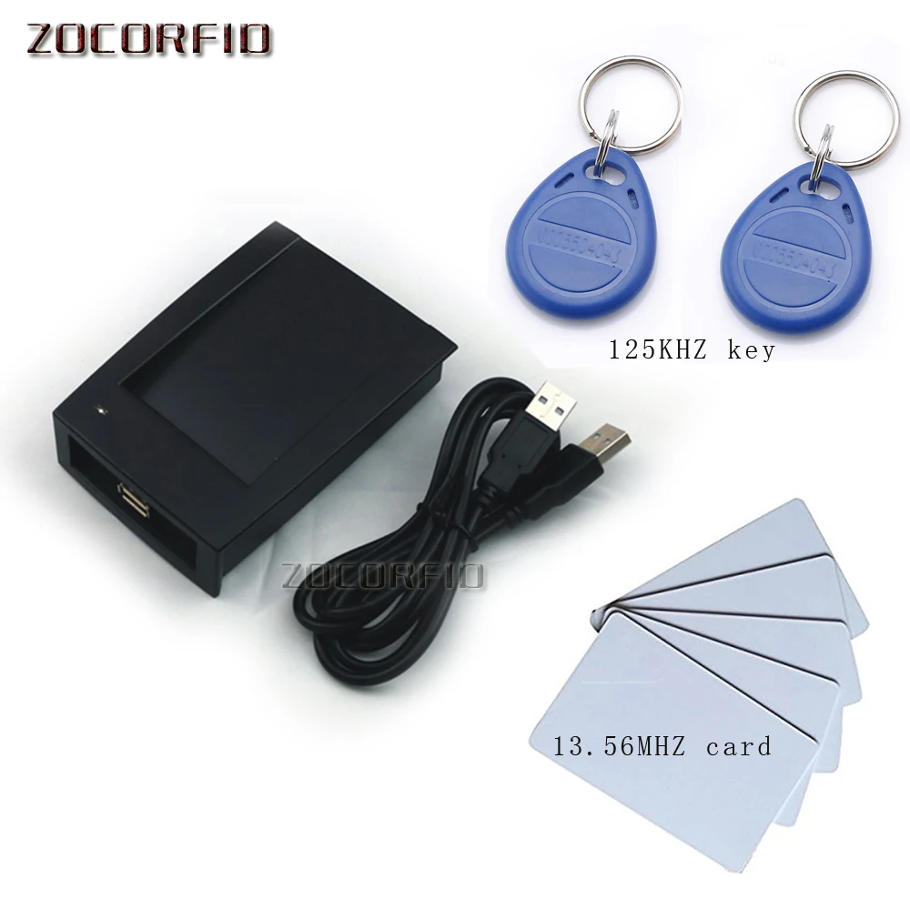 

125KHz&13.56MHZ Double frequency RFID Reader USB Proximity Sensor Smart Card Reader no drive issuing device USB KBW port