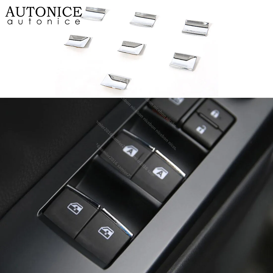 7pcs Window Lift Button Sequins Trim Fit for Toyota Fortuner Hilux Prius Alphard Vellfire 2016 2017 2018 2019 2020