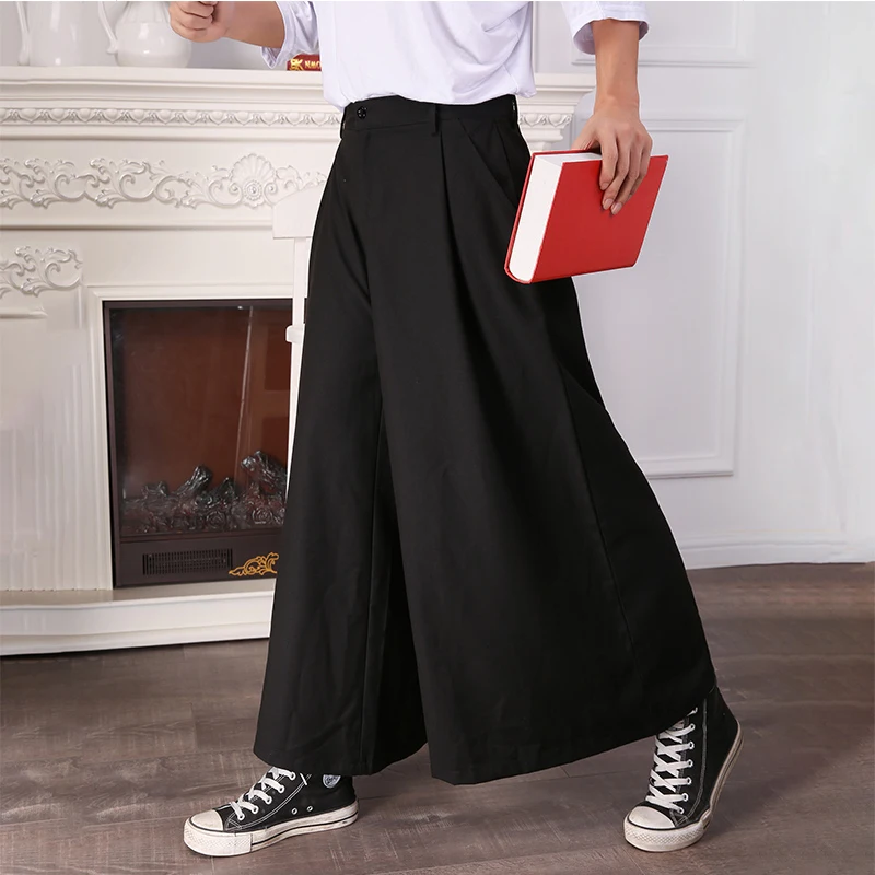 Wide leg pants summer nine point dark new men's and women's skirt pants personalized loose hair stylist casual pants for men