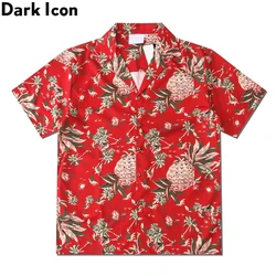 Dark Icon Red Hawaiian Shirt Men Cube Collar Vintage Street Shirt Summer Shirts for Man