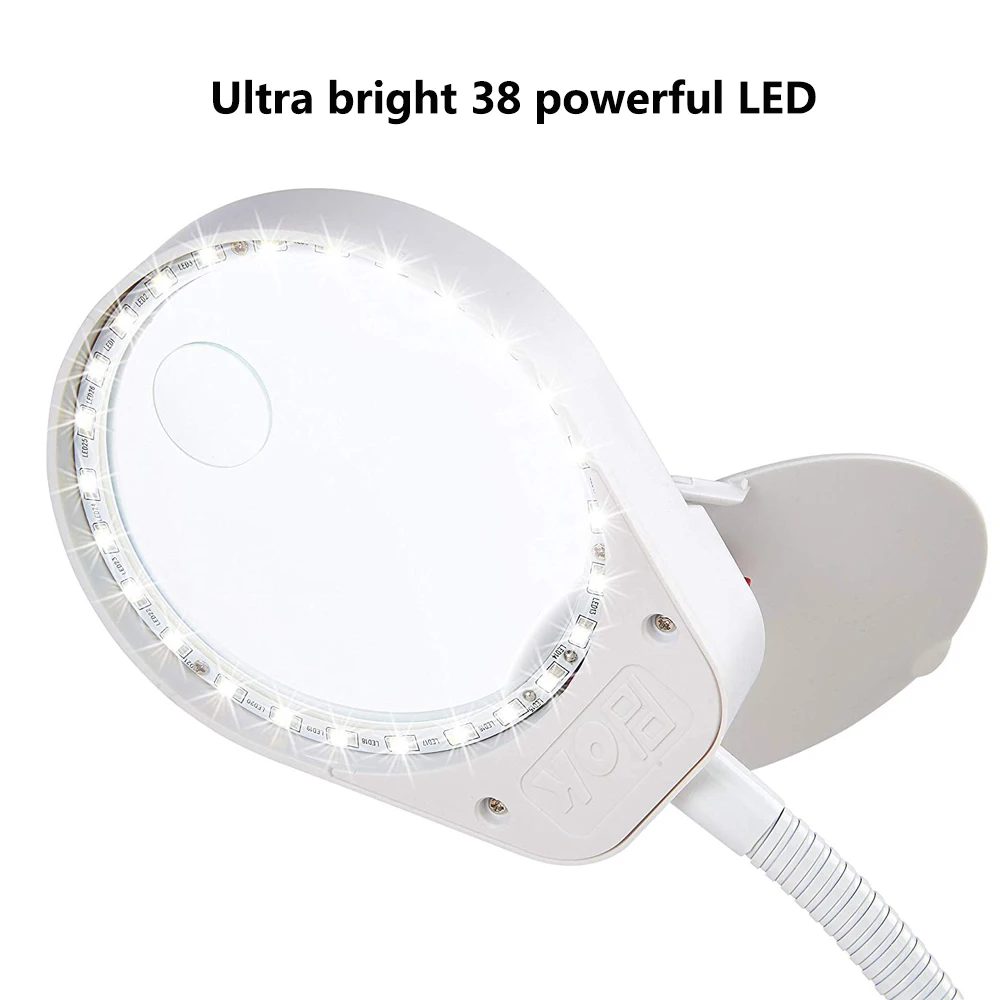 5X 8X15X Led Vergrootglas Lamp Metalen Klem Swing Arm Bureaulamp Traploos Dimmin, Vergrootglas Led Lamp 3X10X,100Mm Diameter Lens Wit
