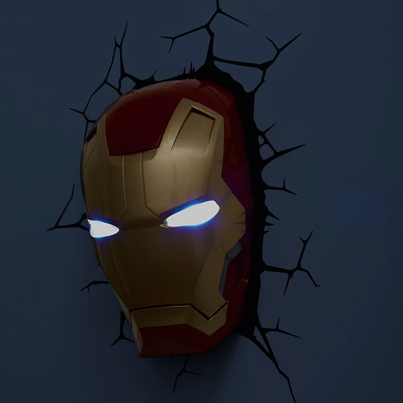 Acecorner Iron Man Face Hand 3D Creative Wall Lamp LED Night Light Avengers Marvel Bedroom Living Room Boys Kids Christmas Gift