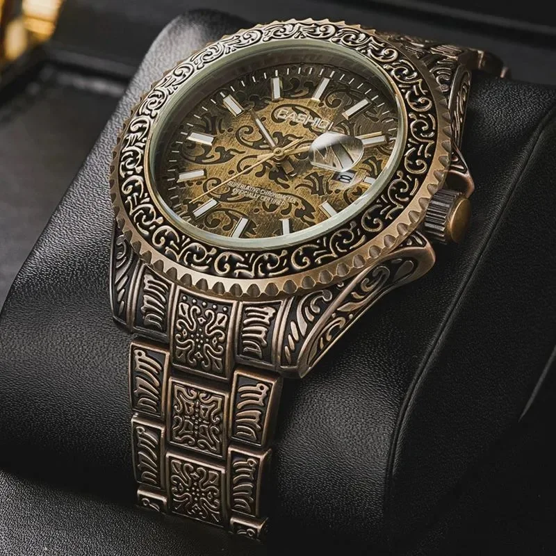 *New style* Sculpture Watch Men Retro Royal Clock Stainless Steel Engrave Quartz Wrist Watches ремешок для часов free shipping