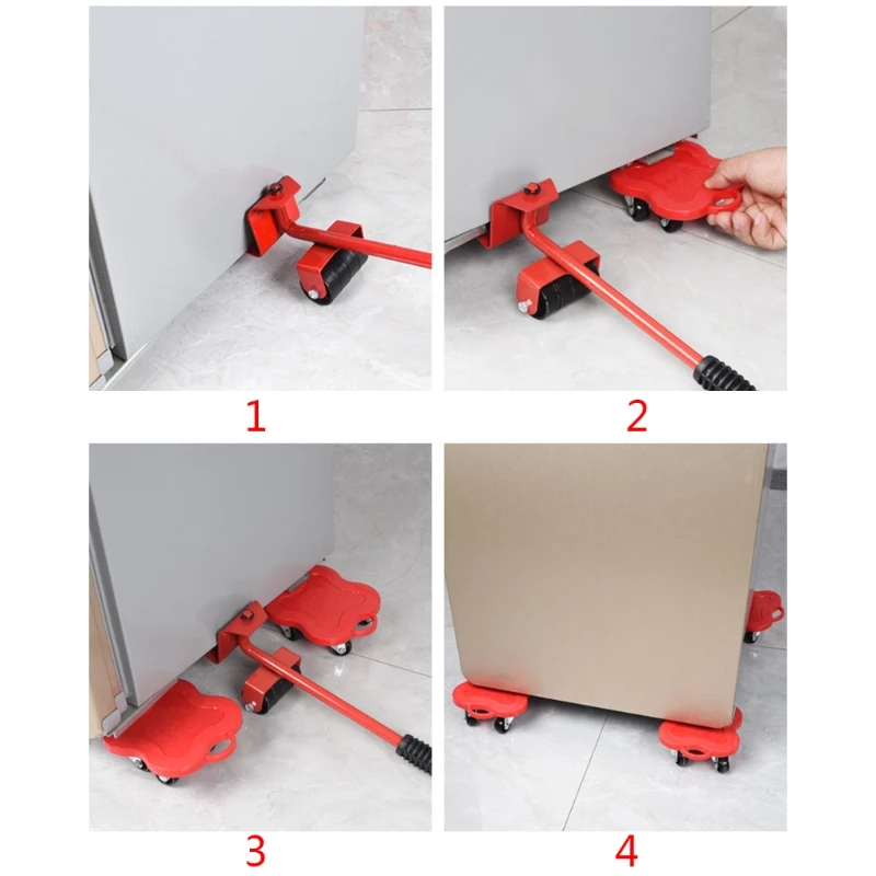 360 Degree Furniture Mover Tools Transport Lifter Heavy Stuffs Moving 4 Wheeled Roller Universal Pulley 1Bar Professional Device