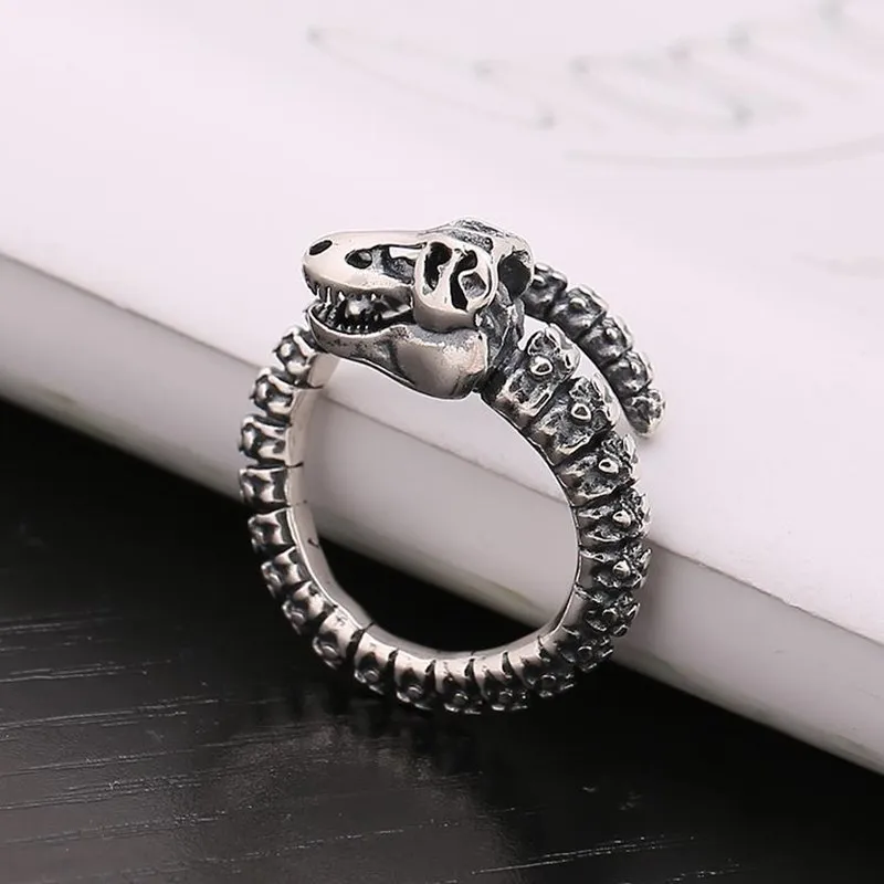 Retro Goat Horn Skull Dragon Bones Rings Men Women Punk Rock Hip Hop Jewelry Gift Adjustable