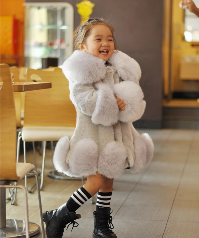 Winter Jacket Kids Girl Parkas Cute Warm Wedding Faux Fur Coat For Girls Children Winter Clothes Soft Party Baby Girl Coats