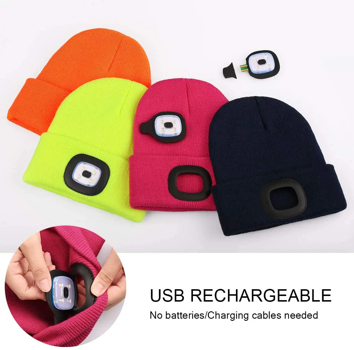 Gorro con luz LED D5 para niños, gorro con luz recargable por USB, gorro con brillo ajustable, linterna de invierno