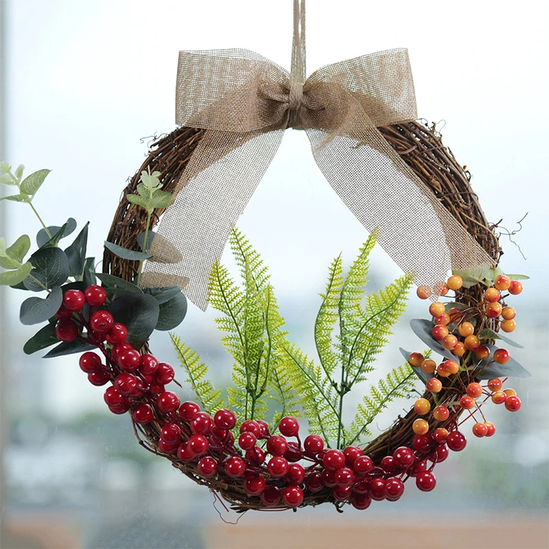 10/15/20/25/30cm Rattan Round Ring Ornament Circle DIY Wreath Fake Flower Halloween Party Christmas Decoration Door Wall Hanging