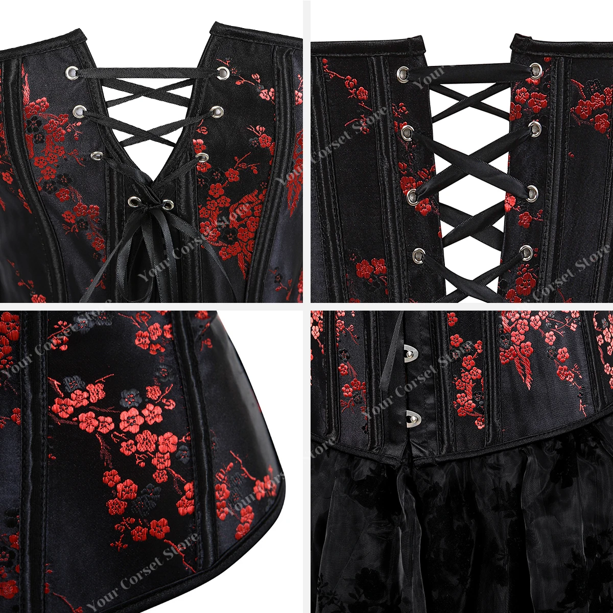 Corset Tops for Women Floral Corset with Boning Red Lace Corset Plus Size