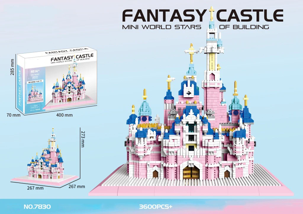 Creative Theme Amusement Park Micro Diamond Block Pink Fairy Tale Princess Castle Model Brick Toy Nanobrick Collection For Girls