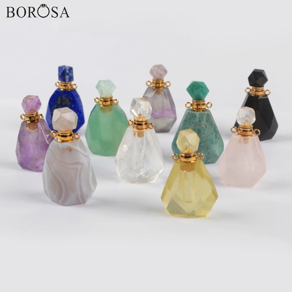 BOROSA Design 4PCS Trendy Perfume Bottle Shape Natural Multi-Kind Stone Connectors Gems Double Charms for Necklace DIY WX1170