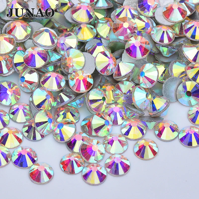 JUNAO SS6 8 10 12 16 20 30 Colorful Purple AB Fat Back Crystals Rhinestones Non Hot Fix Decoration Strass Nail Art Glass Stone