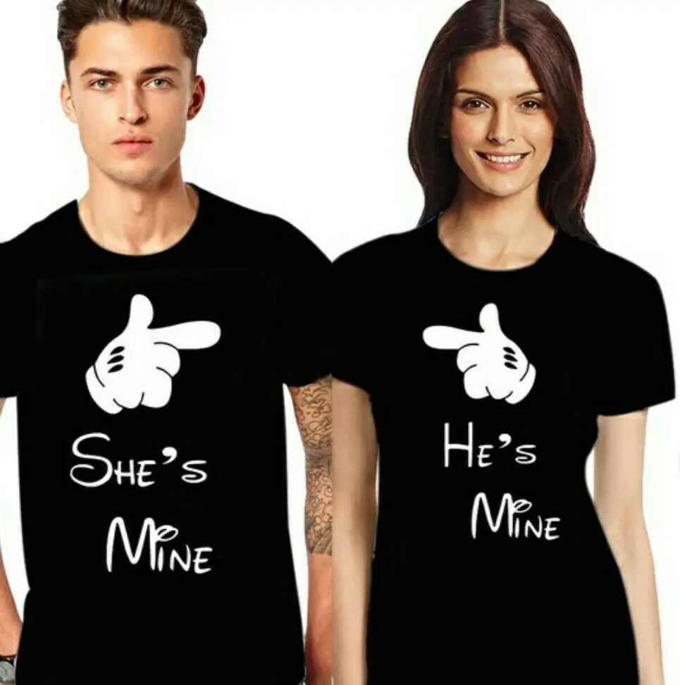 

Hubby Wifey Tshirt Couple Matching Cute T-shirt just married She-He's Mine Couples Outfits T Shirt