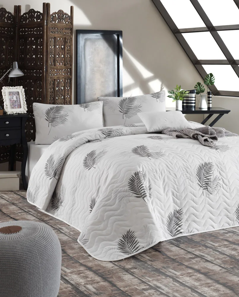 Quilted Bed Cover Set Double Personality Palma Gray