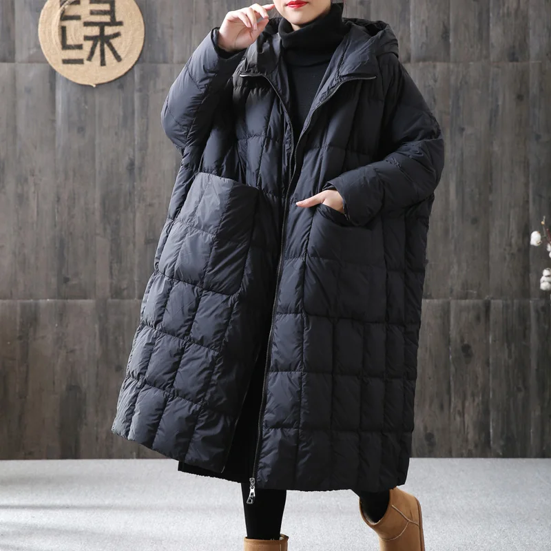 Winter Women Oversize Coat 90%  Loose Long Duck Down Jacket Female Size Overcoat Winter Jacket Women Stitching Hooded Parkas