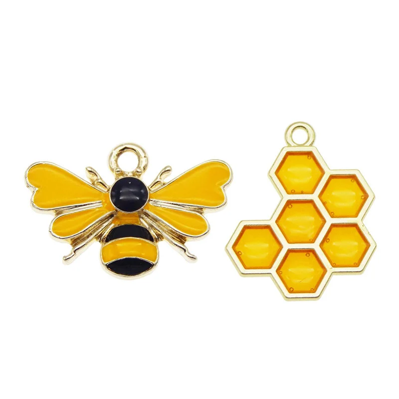 8pcs Enamel Bee Comb Crystal Necklace Pendant Animal Bracelet Accessories Handmade DIY Jewelry Earrings Gift Accessories