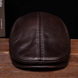 HL042 Men's Genuine Real Leather Baseball Caps Hats Black Brown Coffee Brand New Cow Skin Beret Newsboy Hat Cap