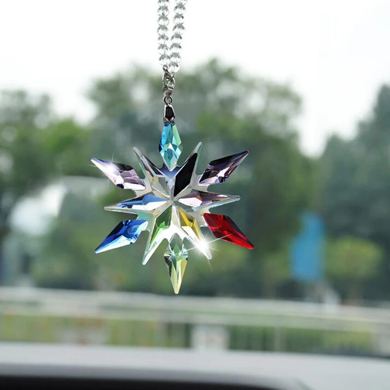 Car Pendant Crystal Large Snowflakes Ornaments Snowflake Clear Crystal Edition Car Rearview Mirror Ornament Interior Accessories