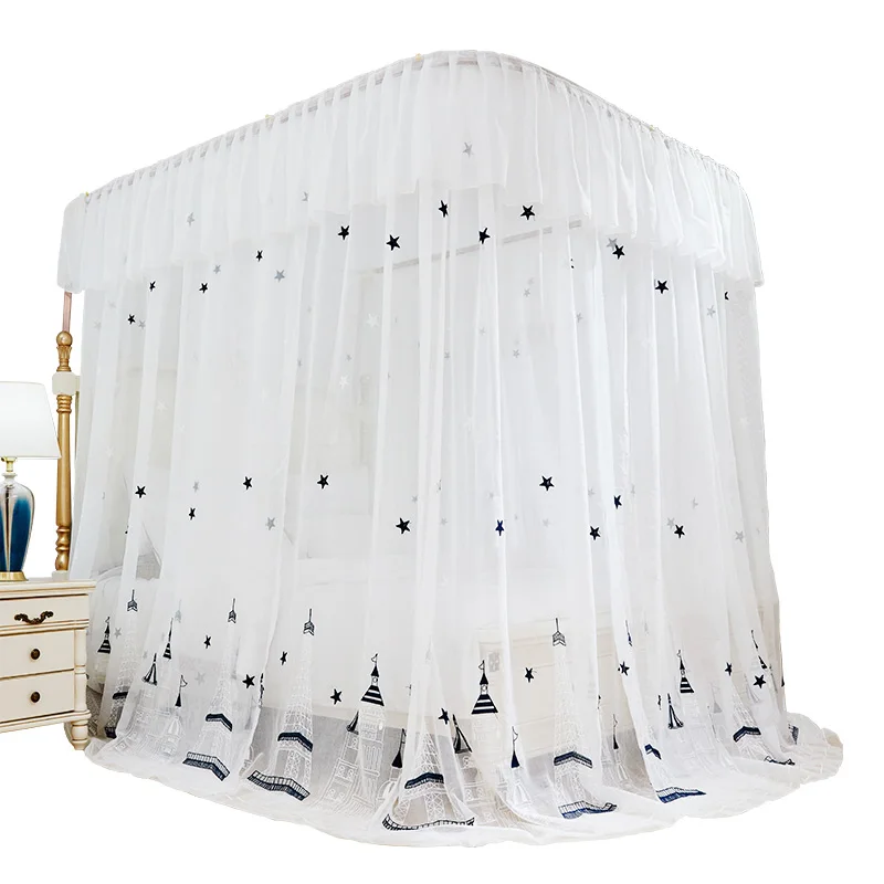 U-shaped Guideway Thickened Support Mosquito Nets 1.5m 1.8m Bed for Two Families Princess Curtains Encryption Nets Home Decor