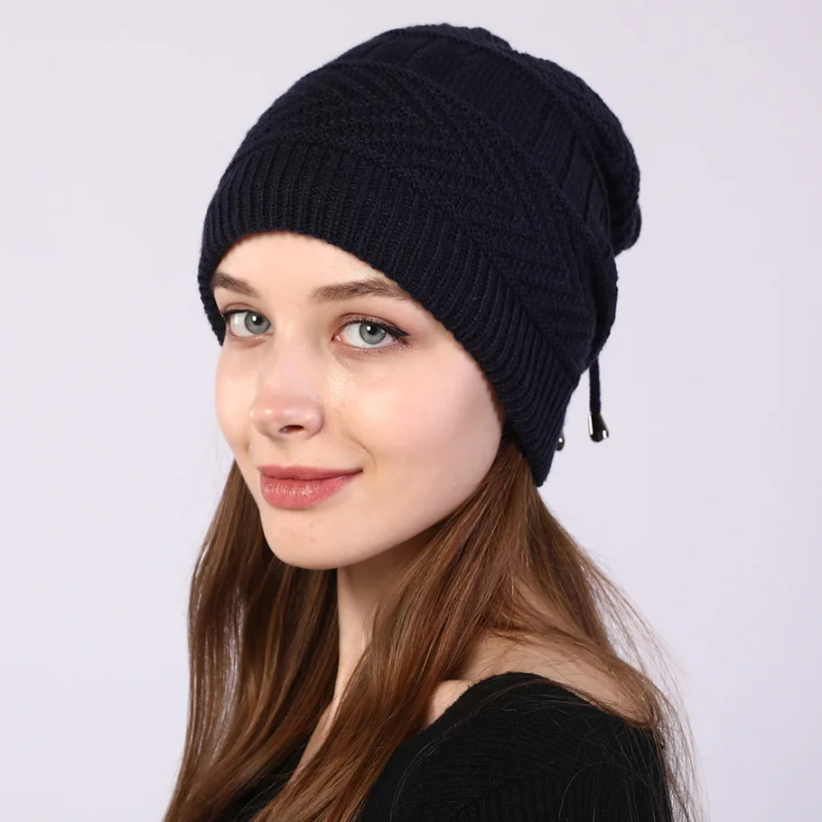 Gorros elásticos de punto para mujer, bufanda de redecilla sólida, gorro cálido para mujer, gorro de otoño e invierno