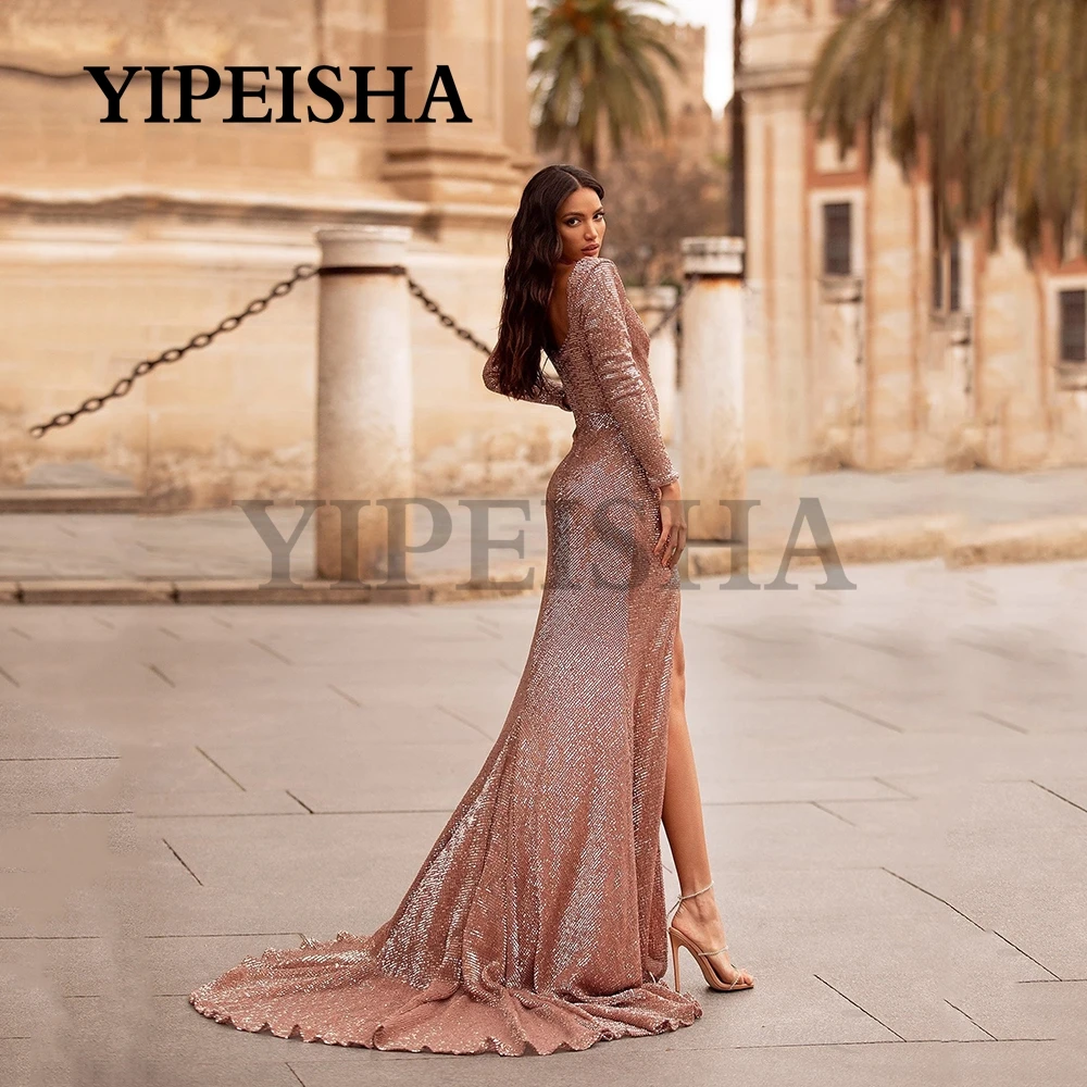 เซ็กซี่ Deep V-Neck สายสปาเก็ตตี้ชุดราตรี Backless High Side Slit ง่ายปาร์ตี้ชุดราตรี Vestidos De Fiesta Платье