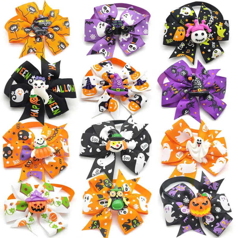 20/50 Pc Halloween Pet Dog Bow Ties Necktie Large Bows With Pumpkin Skull Accessories Dog Bow Tie For Small Medium Dog Bows