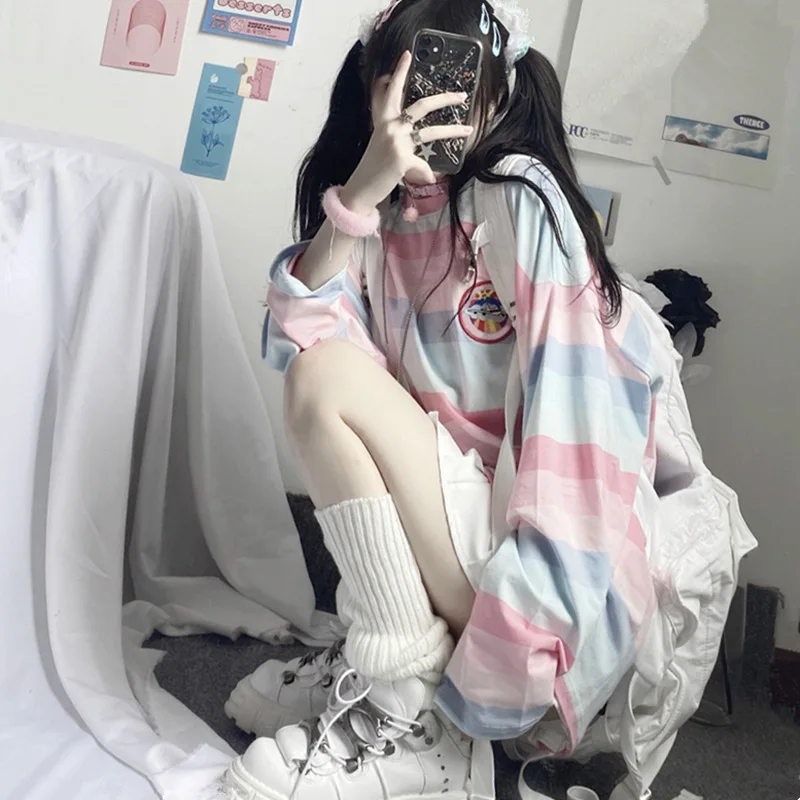 女性用長袖レインボーブラウス,バタフライプリントTシャツ,女の子用ブラウス,ファッショナブルなゆったりとしたブラウス,ラウンドネックトップス