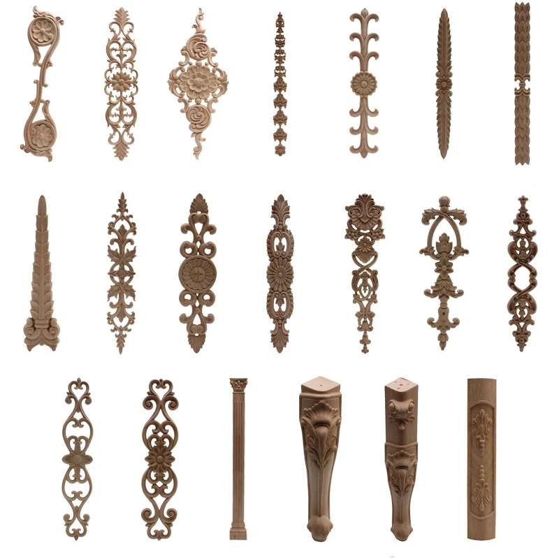 Vintage Customized Exquisite Wood Decal Wood Mouldings Wood Applique Onlay Large Rose Wooden Home Decoration Window Decoration