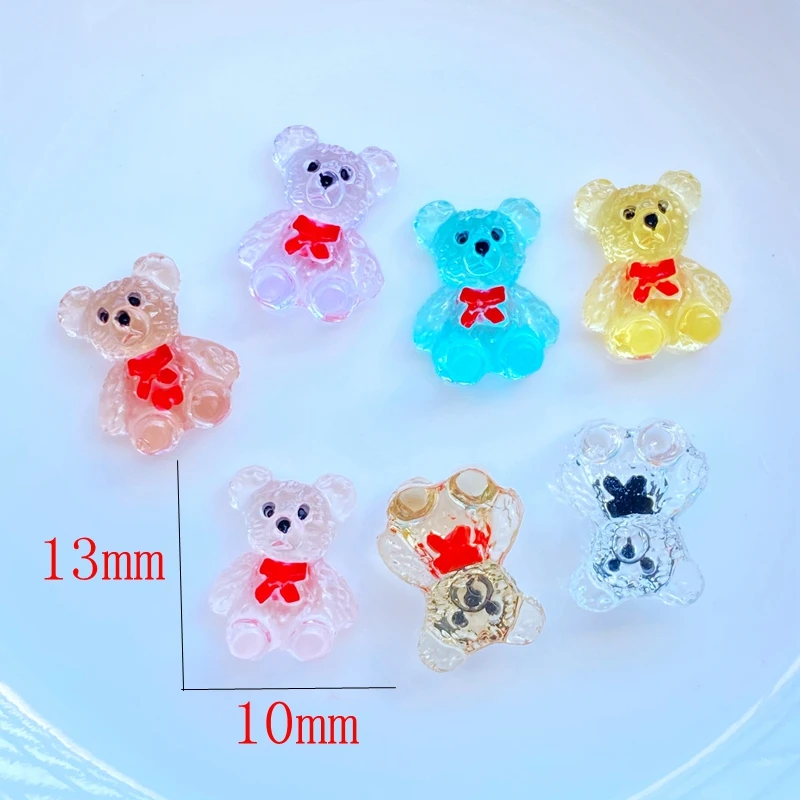 50Pcs Cute Mini Cute Cartoon Bow Bear Nail Art Resin Designer Charms DIY Craft For Nail 3D Decorations Jewelry