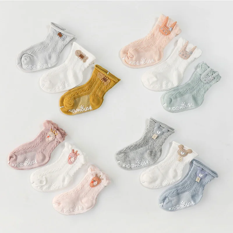 newborn infant non-slip socks toddler girl boy summer cotton lace socks kids childish thin mesh cute short anti slip ruffle sock