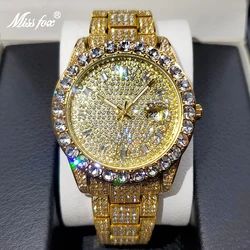 MISSFOX Men's Watches 18K Gold Full Diamond Luxury Quartz Watch For Man Waterproof Hip Hop Wristwatch Party Jewelly Dropshipping