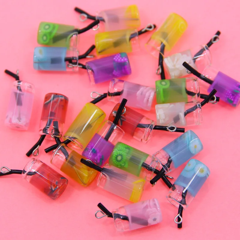 10 pcs 19*10mm Clear Glass Bottle Pendant Colorful Fruit Pendant For Jewelry Earring Keychain Making DIY Bag Charm Pendant