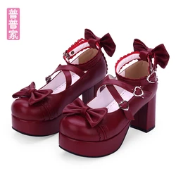 Round head shallow mouth Lolita shoes bow high heel princess lace Kawaii Girl Tea Party Bowknot Princess Kawaii Girl Women Shoes