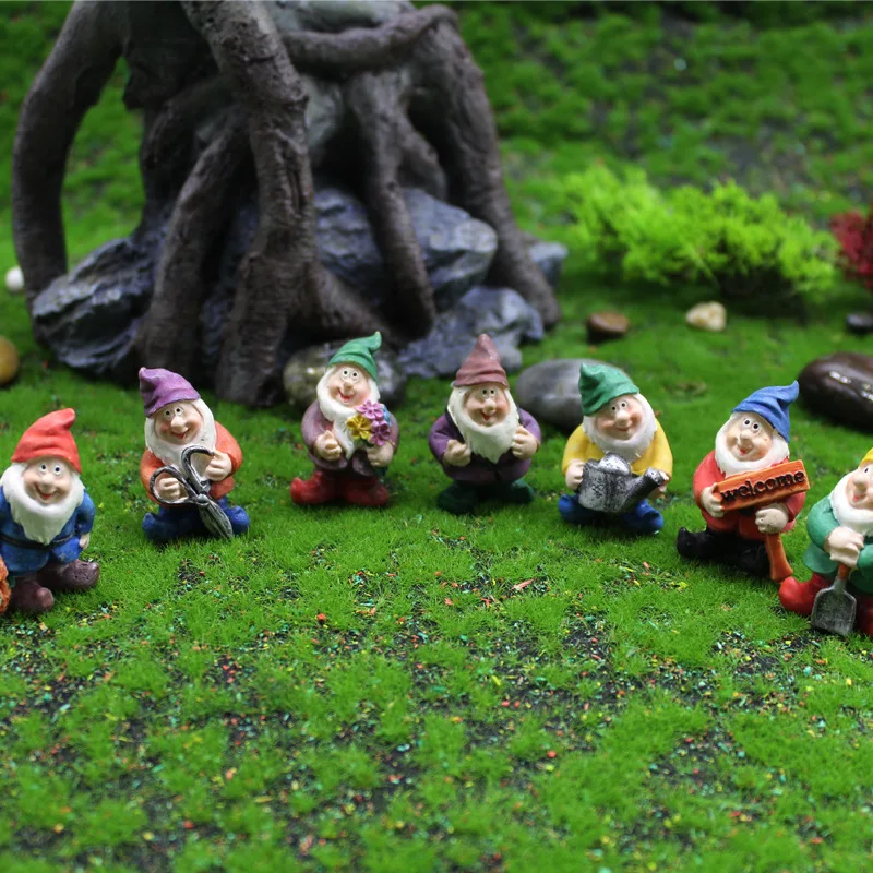 1 Set Cute Mini Resin Seven Dwarfs Statue Bonsai Decoration Props For Desk Outdoor Garden Sculpture Decor Ornament Dropshipping